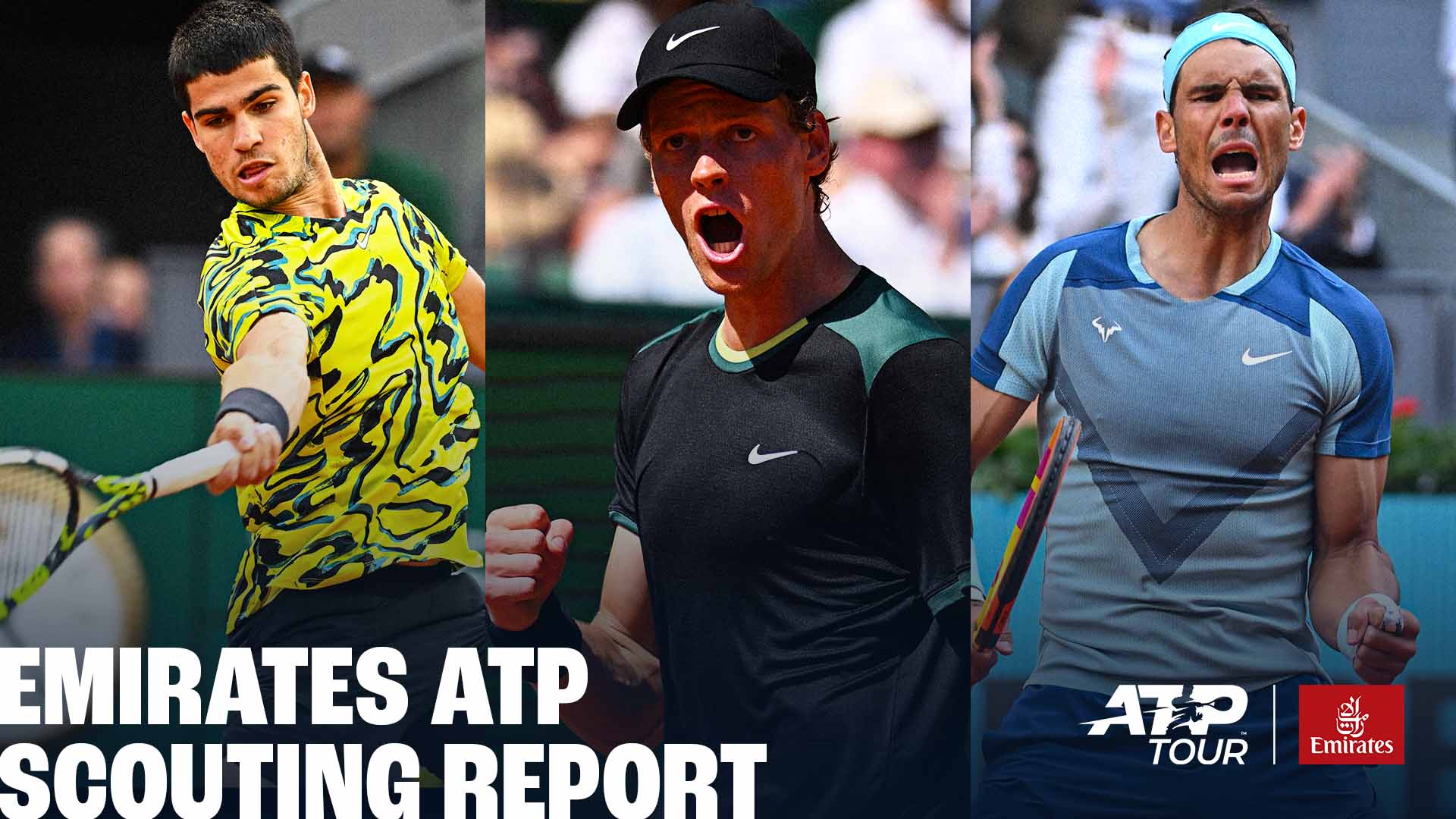 Carlos Alcaraz, Jannik Sinner y Rafael Nadal compiten en el Mutua Madrid Open.