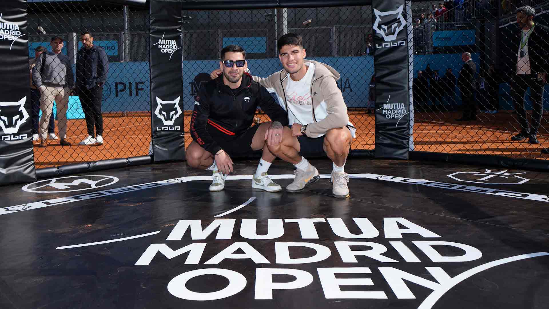 UFC star Ilia Topuria and Carlos Alcaraz on Tuesday at the Mutua Madrid Open.